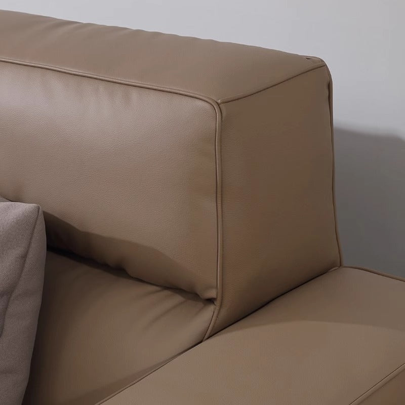 Italian Minimalist Genuine Leather Sofa Small Apartment Modern Simple Living Room Straight High Backrest Cube Sofa Shipping and tax not included
