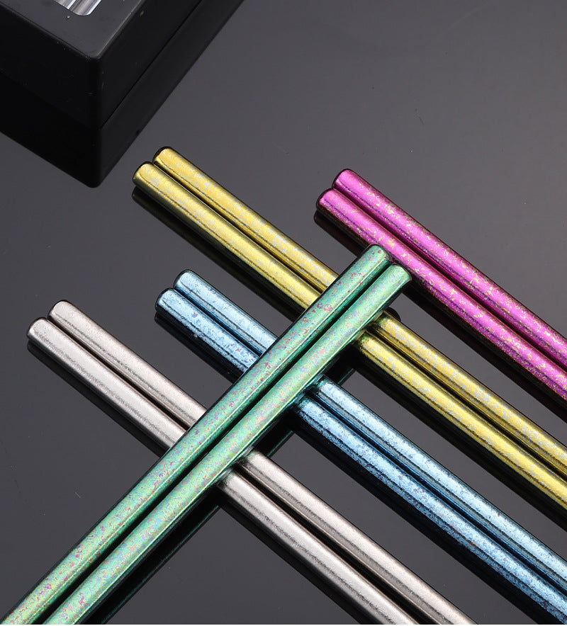 Pure Titanium Crystal Chopsticks for Home and Outdoor Use, Light Luxury Colorful Ice Flower Chopsticks23cm Half Square Chopsticks Restaurant Antibacterial Titanium Chopsticks