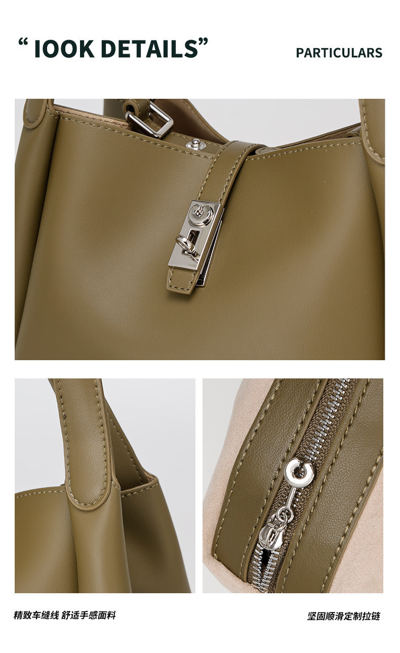 New Style Cowhide Vegetable Basket Bag for Women2024Summer Simple Fashion Large Capacity Single Shoulder Crossbody Bag Niche Lazy Style