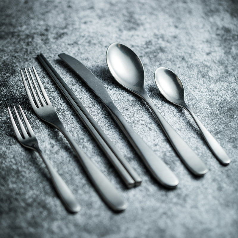 New Moon Moonlight Retro Vintage Stainless Steel Western Cutlery Set Snowflake Matte Texture Industrial Style Chopsticks Tableware