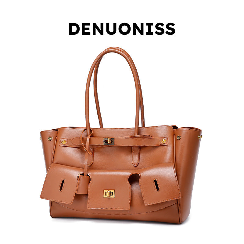 European and American Retro Large Capacity Commuter Tote Bag for Women, Fashionable Women's Bag with High-end Feel, Single Shoulder Underarm Handbag