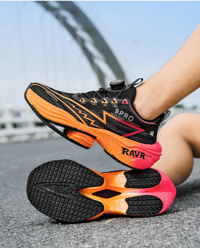 2025Autumn Winter Casual Fashion Double Mesh Knob Buckle Sneakers Super High Elastic Soft Sole Carbon Plate Anti-Slip Running Shoes