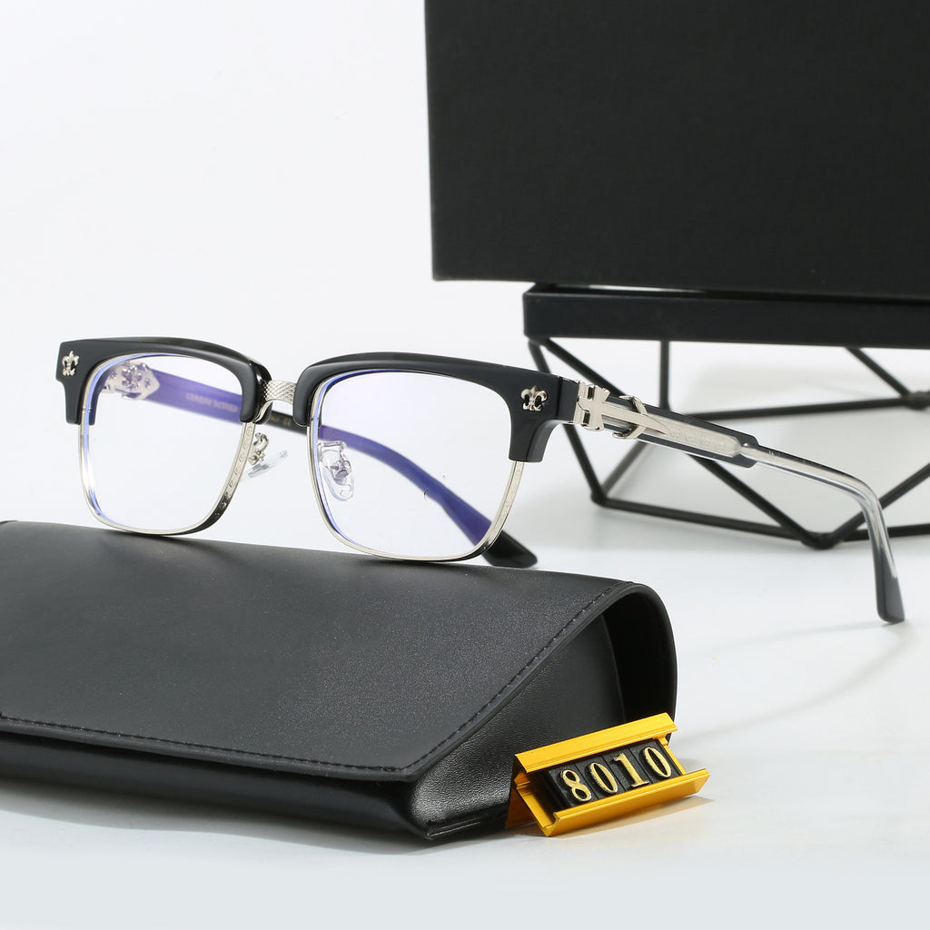 New Fashion Retro Sunglasses for Men and Women Trendy Business Acetate Clip-on Legs Cro Anti-Blue Light Plain Glasses