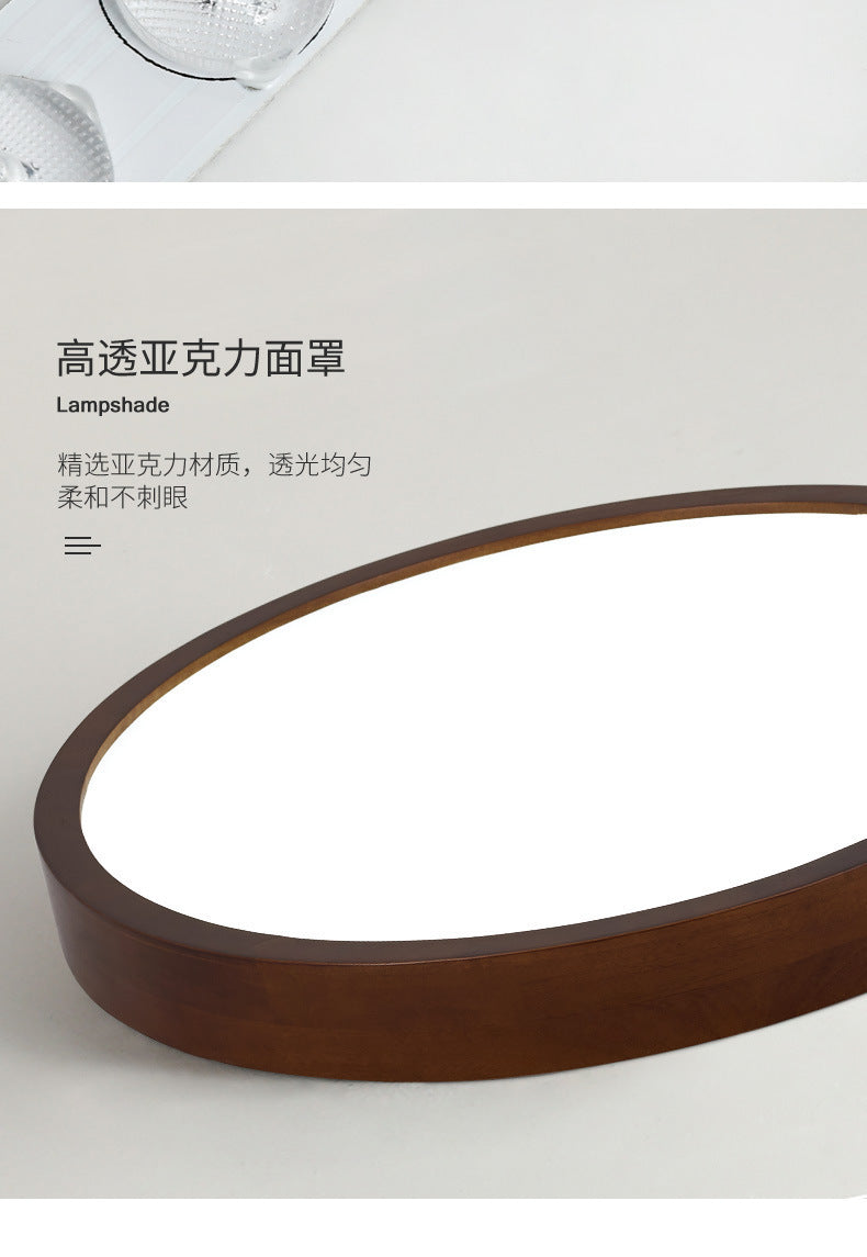 New Chinese Style Ceiling Light for Bedroom, Round Modern Simple Walnut Color Solid Wood Nordic Room LED Lamp