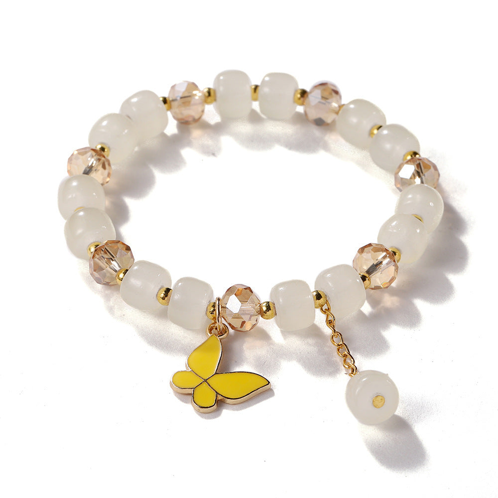 New Explosive Crystal Bracelet for Women, Dopamine Color Matching Beaded Butterfly Crystal Glass Bracelet