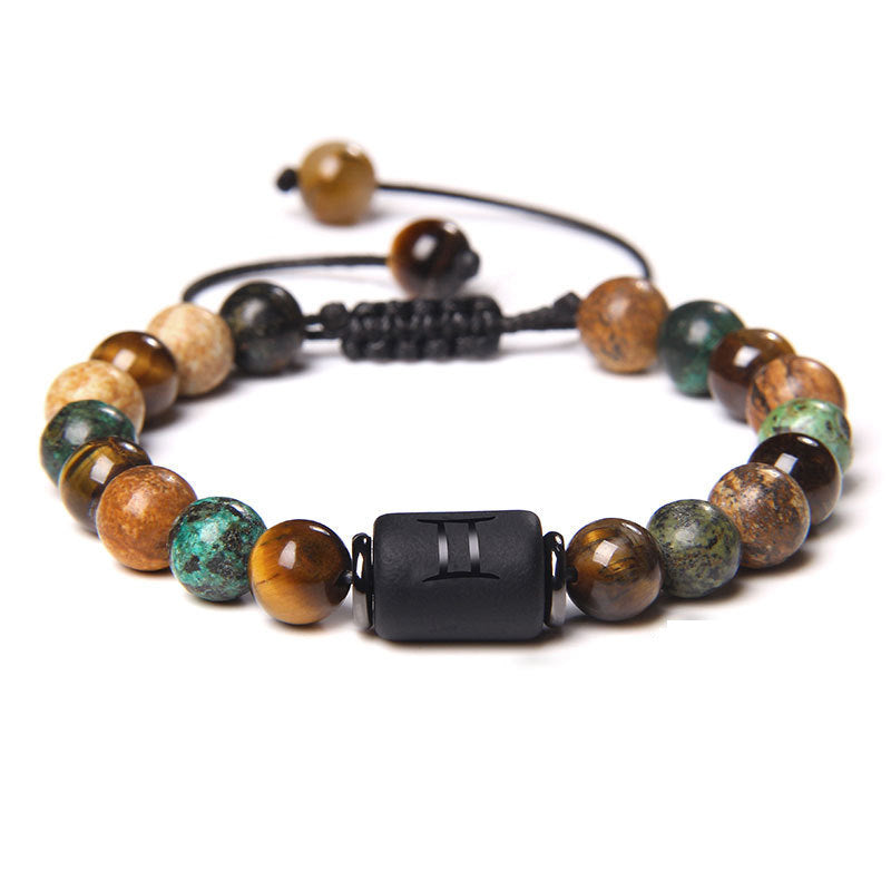 Constellation Friendship Woven Bracelet Natural Stone Spacer Stretchable Bracelet African Pine Tiger Eye Twelve Constellation Bracelet