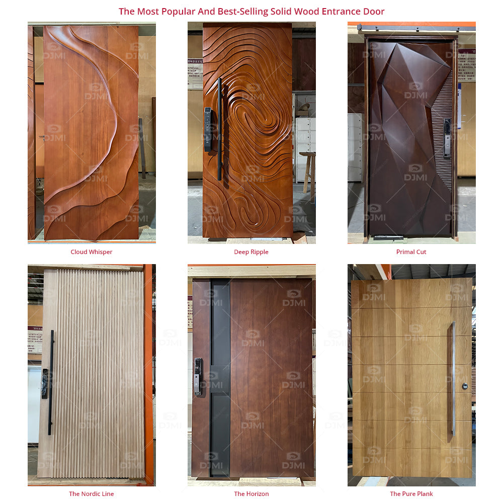 Residential High End Custom Design Modern 3D Carving Solid Wooden Exterior Villa Entry Door for Houses Front Door Wood