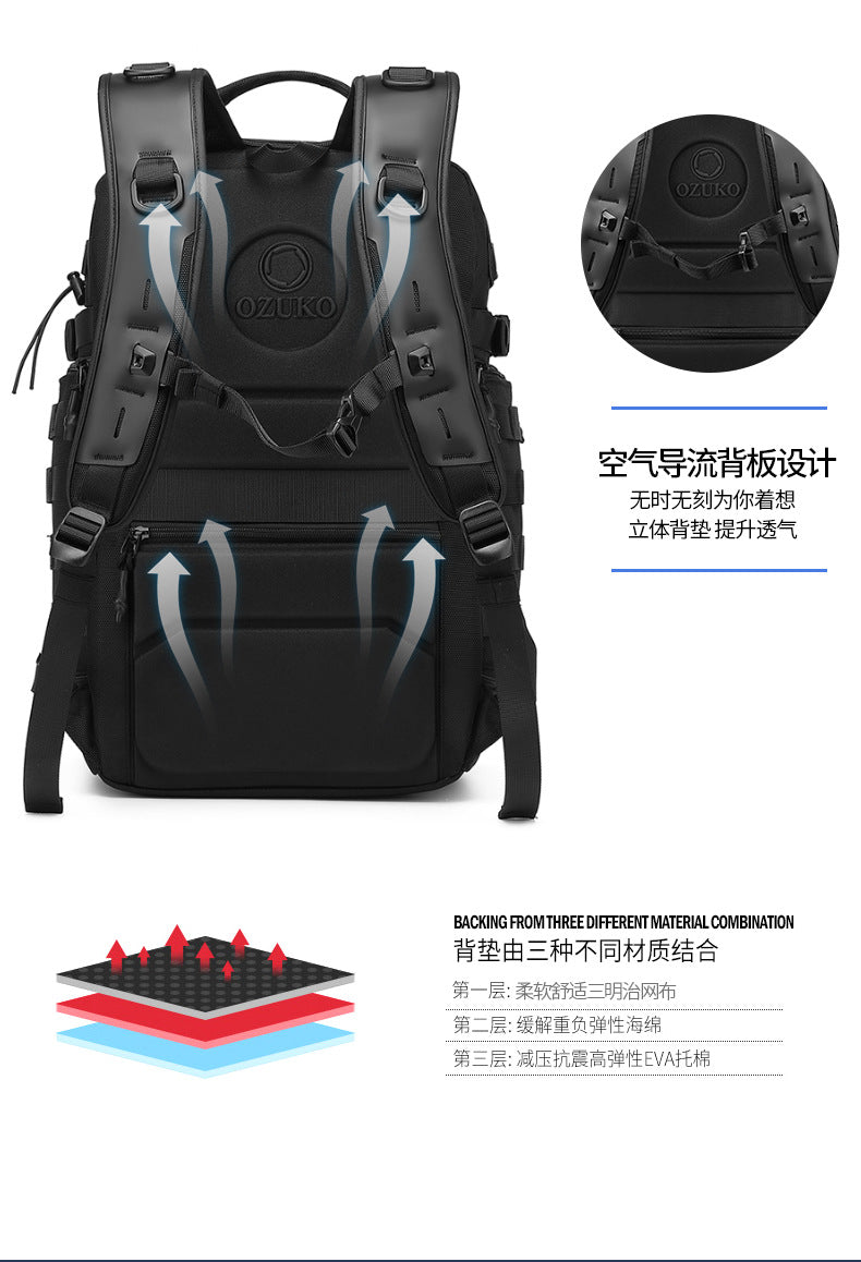 ozuko Men's Tactical Backpack Waterproof and Wear-Resistant Computer Backpack Outdoor Mountaineering Large Capacity Commuting Travel Bag
