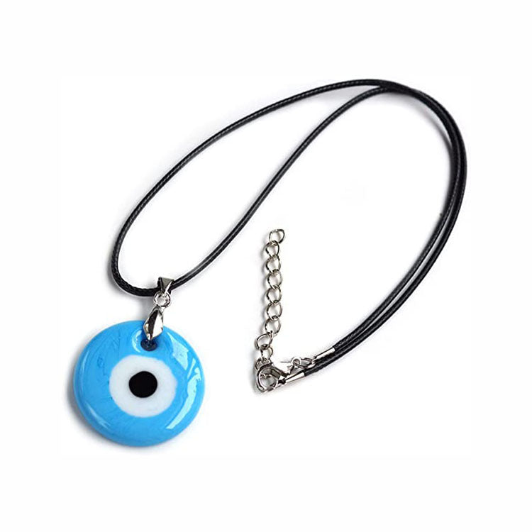 Devil's Eye Necklace European and American Wax Rope Necklace Turkish Blue Eye Women's Round Water Drop Necklace