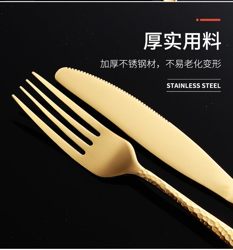 410Stainless Steel Cutlery Restaurant Western Hammered Square Handle Knife Fork Spoon Set Hotel Home Steak Knife Fork