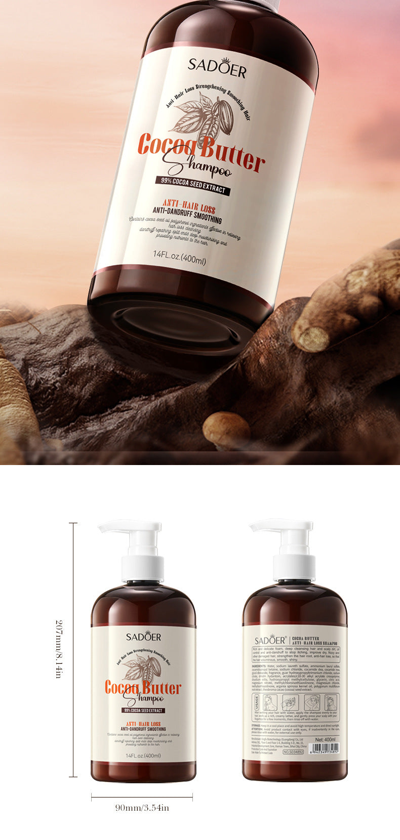 Cocoa Oil Anti-Hair Loss Shampoo SADOER Clean and Smooth Shampoo  Wholesale