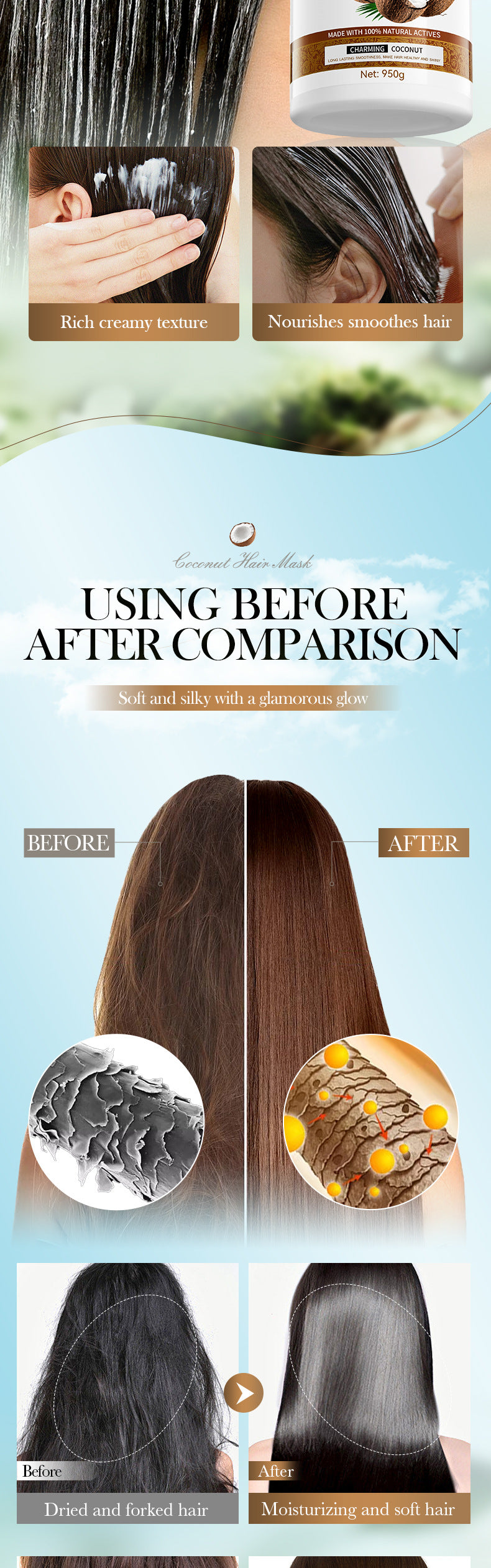 Coconut Nourishing Hair Mask950g SADOER Smooth and Fluffy Hair Conditioner  Wholesale