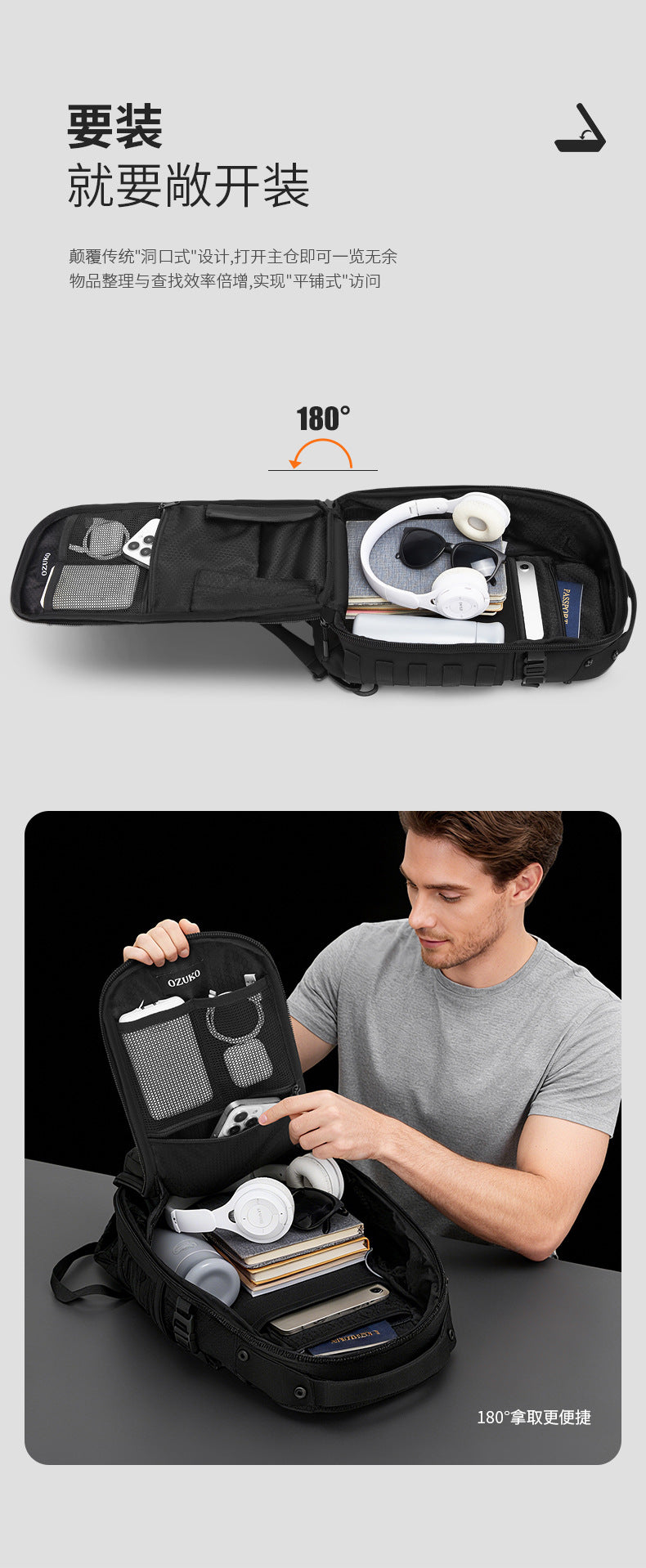 ozuko Tactical Chest Bag Men's Crossbody Bag High-end Outdoor Waterproof Multi-Function Trendy Portable Shoulder Bag