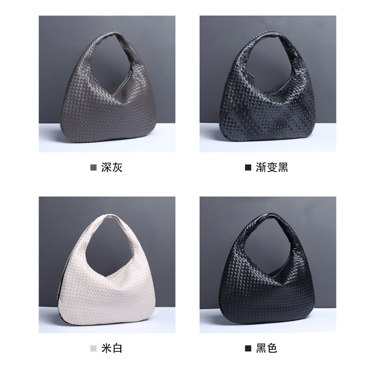 European and American New Crescent Women's Bag Fully Handwoven Handheld Dumpling Bag Fashionable Versatile European and American Style Single Shoulder Underarm Bag