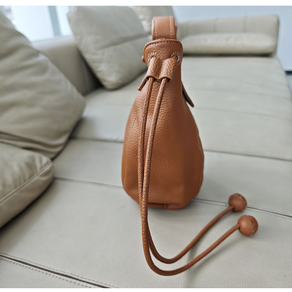 Genuine Leather Bucket Bag2025Autumn and Winter New Women's Bag Casual Fashion Versatile Single Shoulder Crossbody Large Capacity Pumpkin Bag