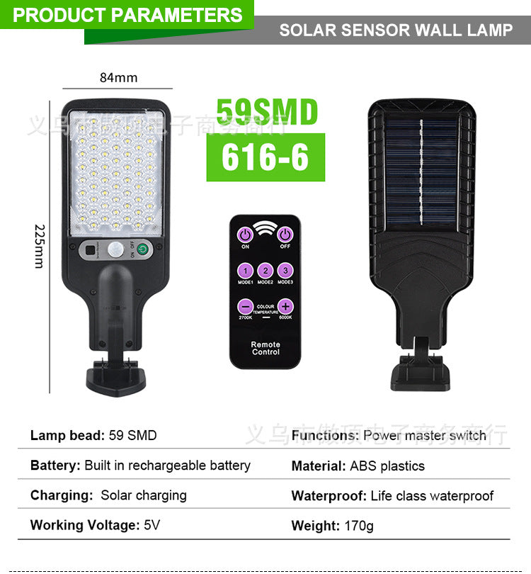 New Solar Street Light LED Outdoor lighting human body sensor garden light with remote control wall lamp Waterproof