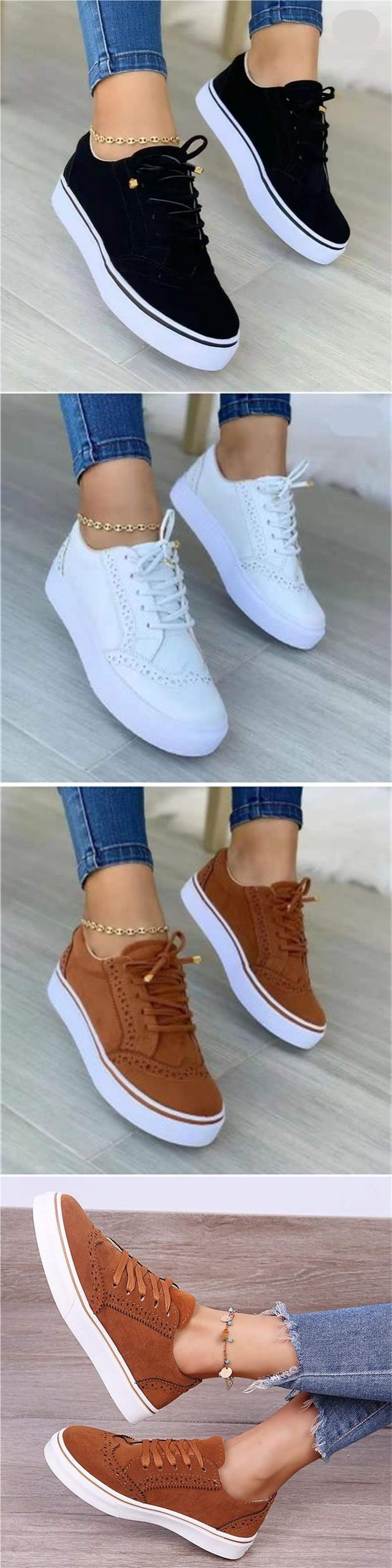 plus Size2025Autumn New Lace-up Casual Women's Shoes Round Toe Flat Solid Color Women's Shoes
