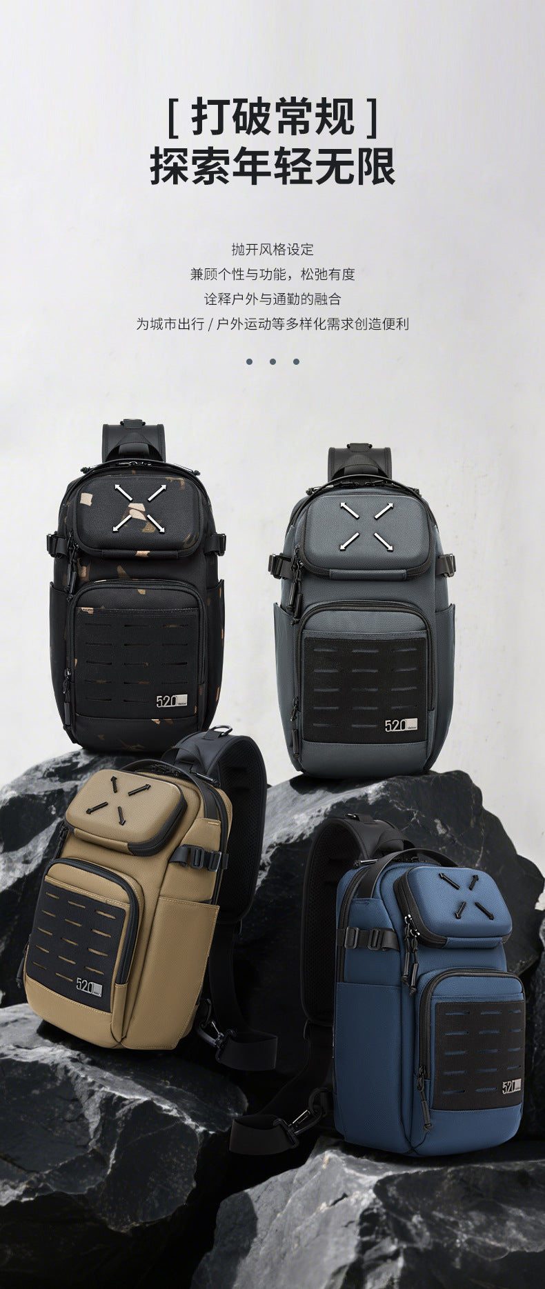 ozuko Men's Chest Bag Crossbody Bag High-end Waterproof Large Capacity Trendy Men's Shoulder Bag Commuting Portable Bag