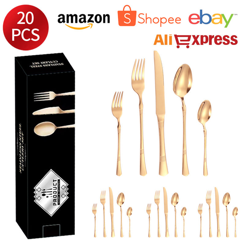 Stainless Steel Cutlery Western Steak Knife and Fork6Restaurant Crown Knife, Fork, and Spoon for One Person24Piece Suit