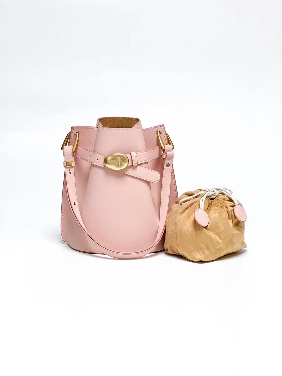 Frosted Leather Bucket Bag Genuine Leather Korean Style Versatile Niche Design Light Luxury Handbag Single Shoulder Crossbody Women's Bag Large Capacity