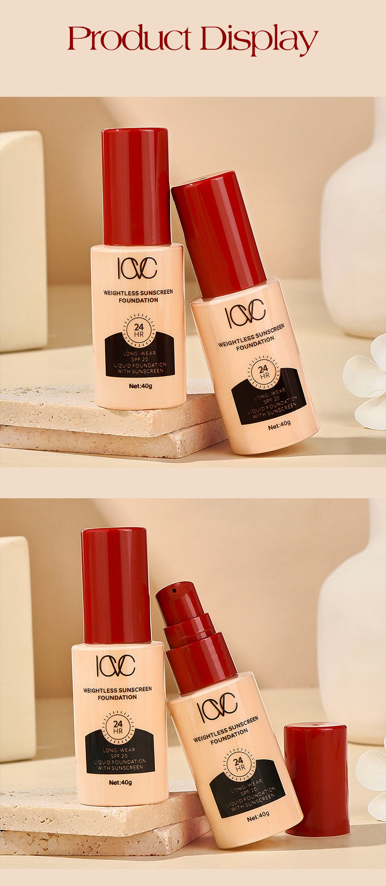 ICVC#Sunscreen Foundation40g Large Capacity Waterproof Long-lasting Non-smudge Lazy Primer Cream E-commerce