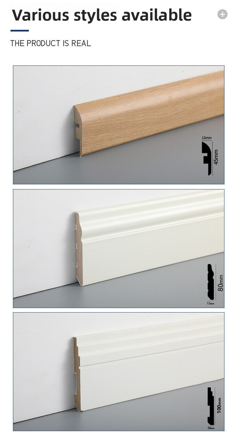 Style MDF Baseboard made of pine wood, painted solid wood baseboard, self-adhesive density board baseboard