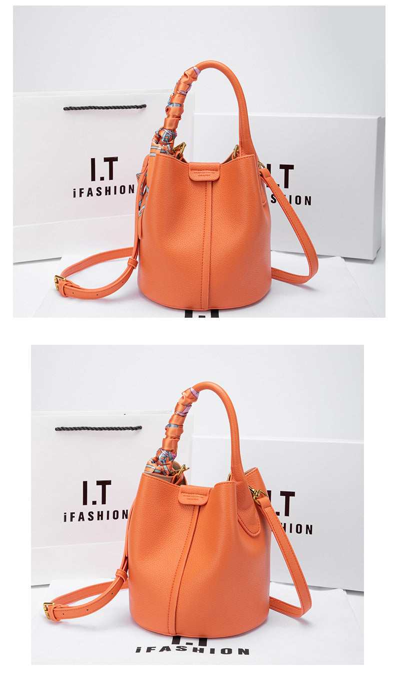 Genuine Leather Bucket Bag2024New high-end women's summer crossbody bag large capacity basket cute ladies' bag