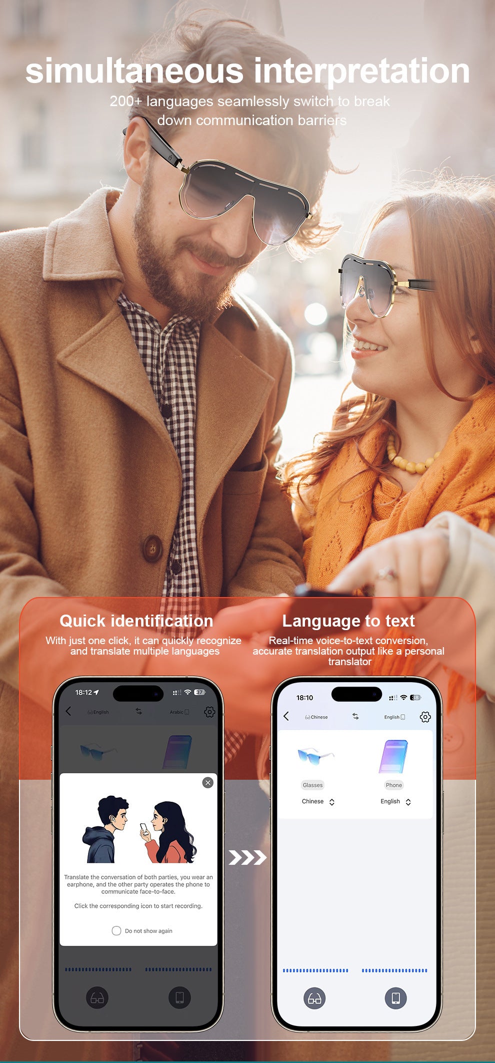 AI Translation Smart Bluetooth Glasses Sunglasses Sports Bluetooth Smart Audio Headphones Glasses Fashion Sunglasses