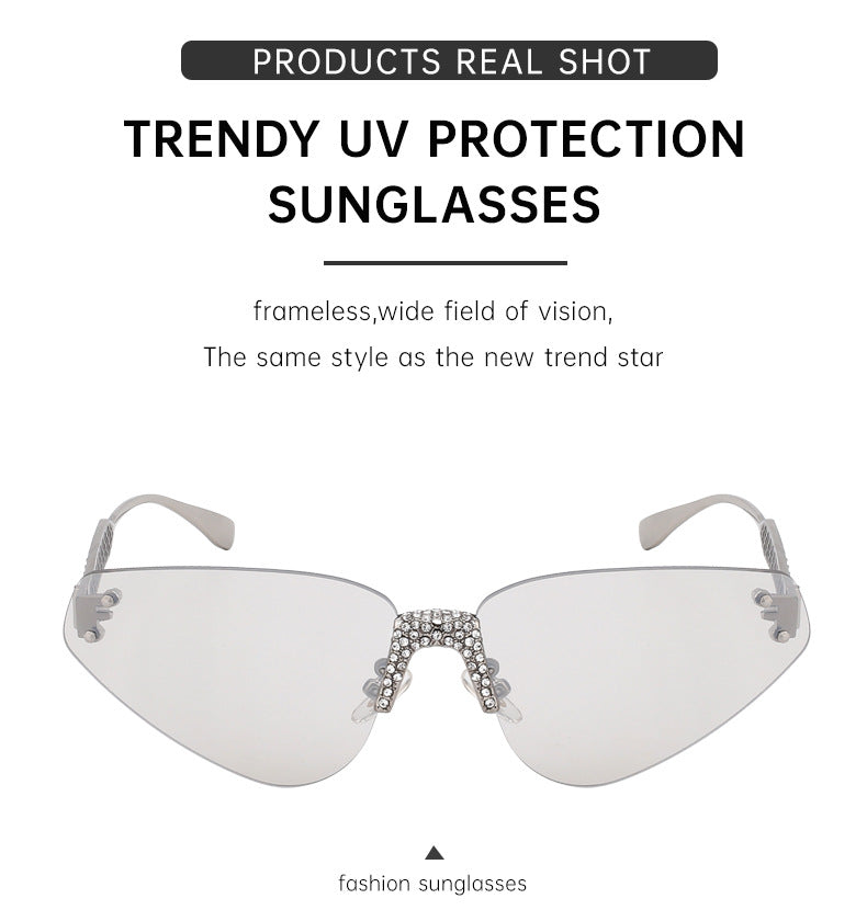 New European and American Fashion Frameless Sunglasses with Rhinestones for Women Outdoor Street Style Sunglasses Women Sun Protection Wholesale shades