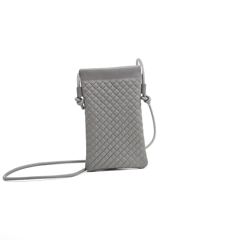 Genuine Leather Phone Bag for Women, Crossbody Small Bag, New Woven Pattern Vertical Style, Lightweight Mini Cowhide Walking Bag