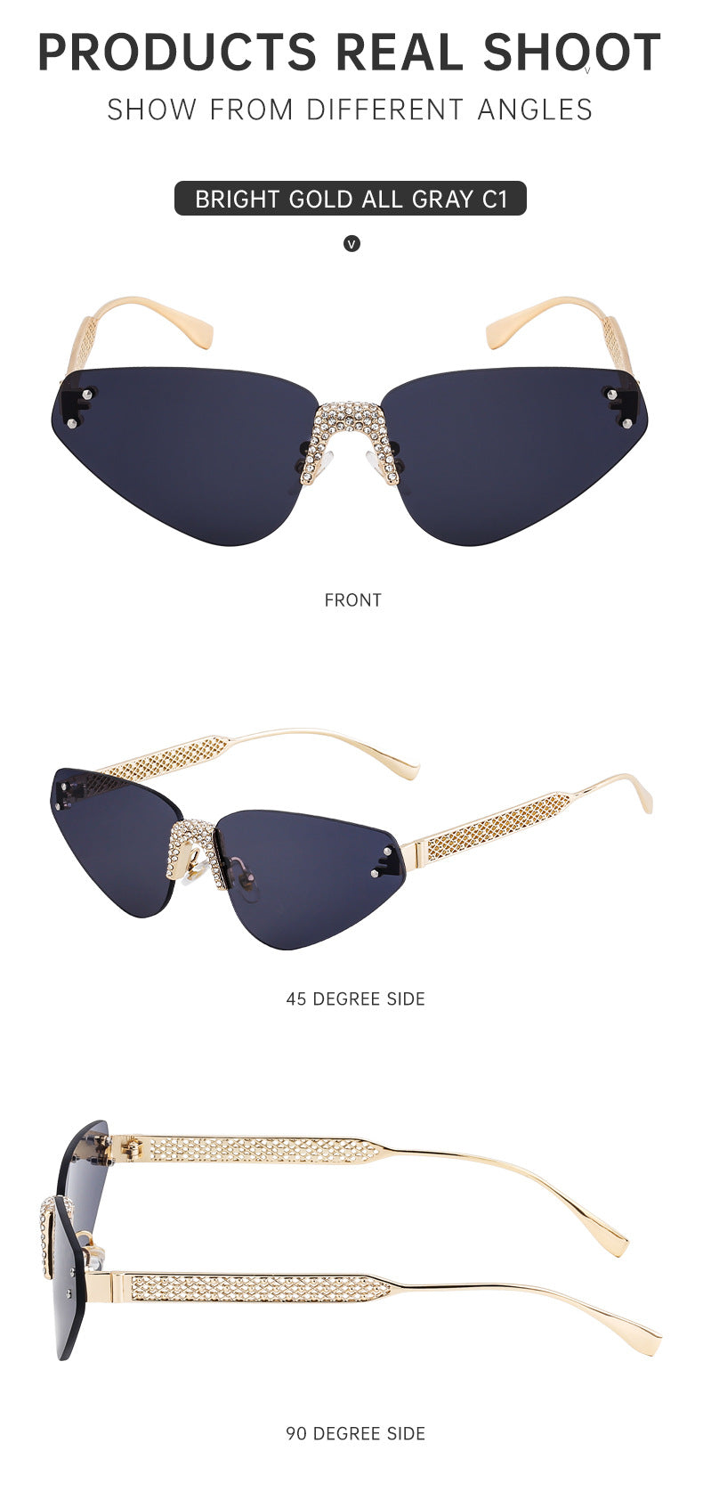 New European and American Fashion Frameless Sunglasses with Rhinestones for Women Outdoor Street Style Sunglasses Women Sun Protection Wholesale shades