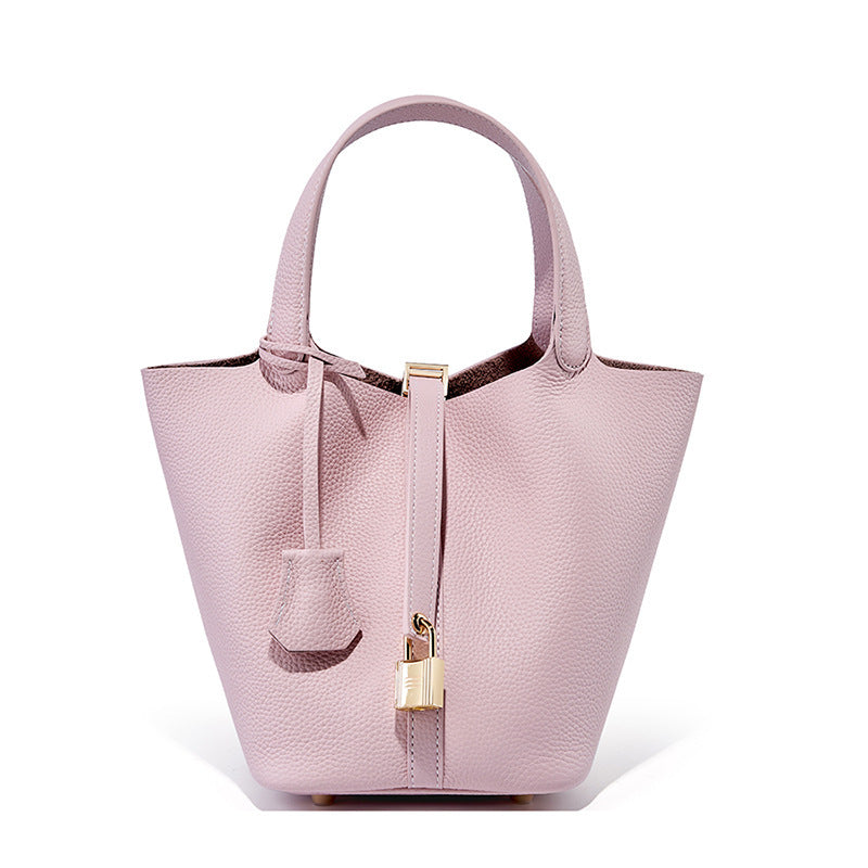 Top Layer Cowhide Vegetable Basket Bag for Women, Light Luxury Versatile Handbag, Niche Design, High-Quality Texture, Large Capacity Bucket Bag