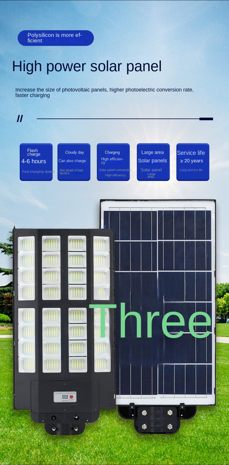 Integrated Solar Street Light Intelligent Waterproof Explosion Bright Household Garden Light ABS Shell Solar Lamp 8000W