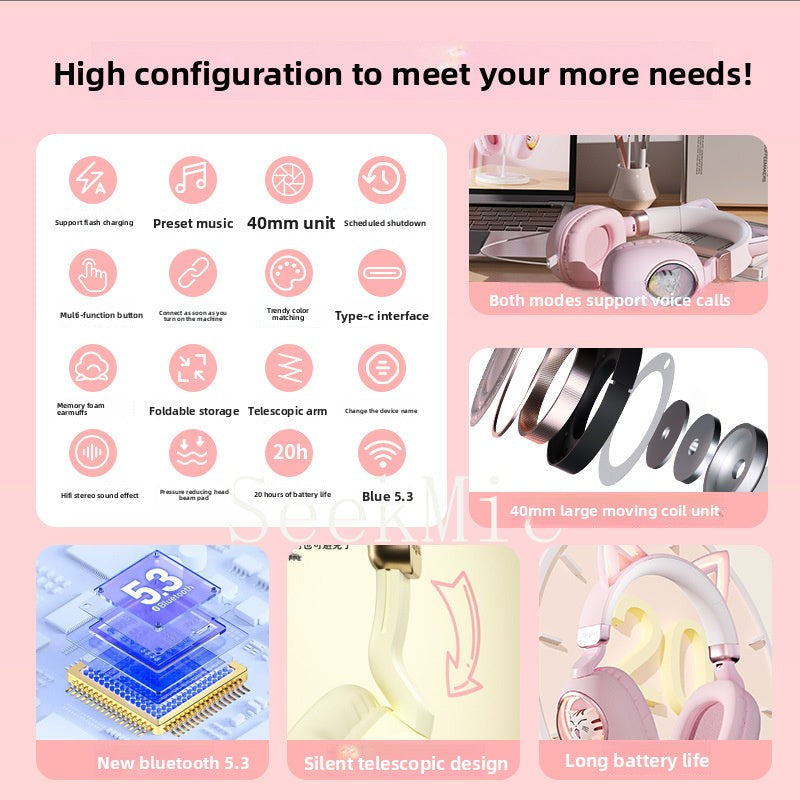 Hot-selling Wireless Over-ear Bluetooth Headphones Long Battery Life High Sound Quality Student Children's Headset