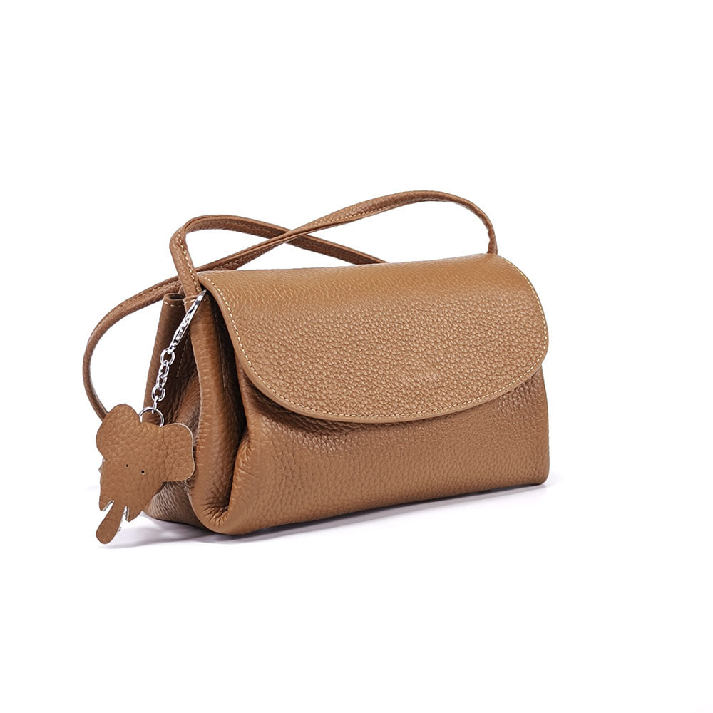 Genuine Leather Small Square Bag Daily Simple Women's Bag2025New Casual Little Elephant Commuting Versatile Cover Head Single Shoulder Crossbody Bag