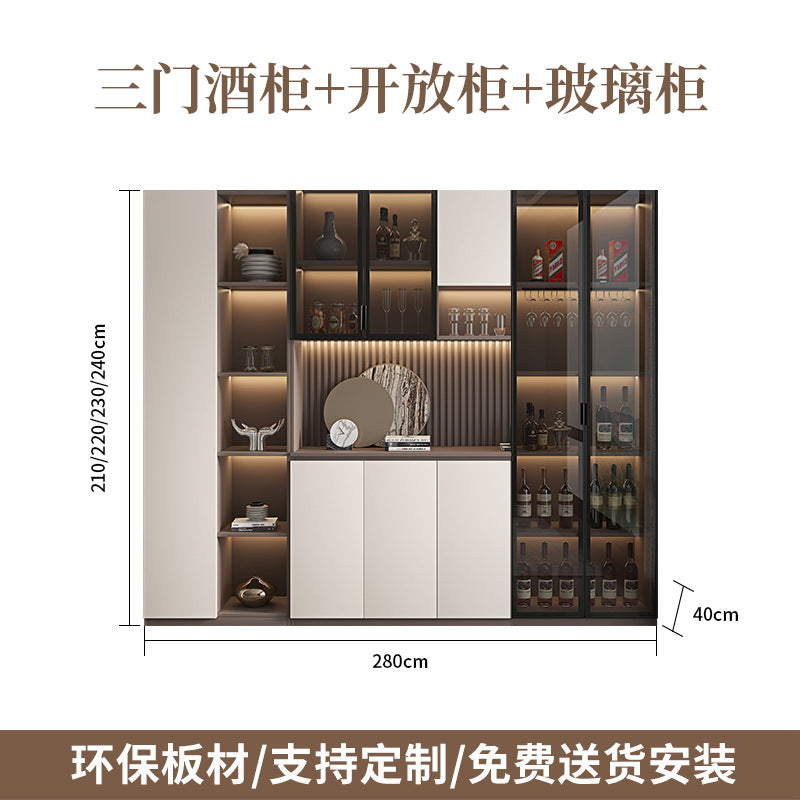 Solid Wood Sideboard Cabinet Against Wall Integrated Modern Minimalist Glass Door Wine Cabinet Dining Living Room Storage Cabinet Home Organizer