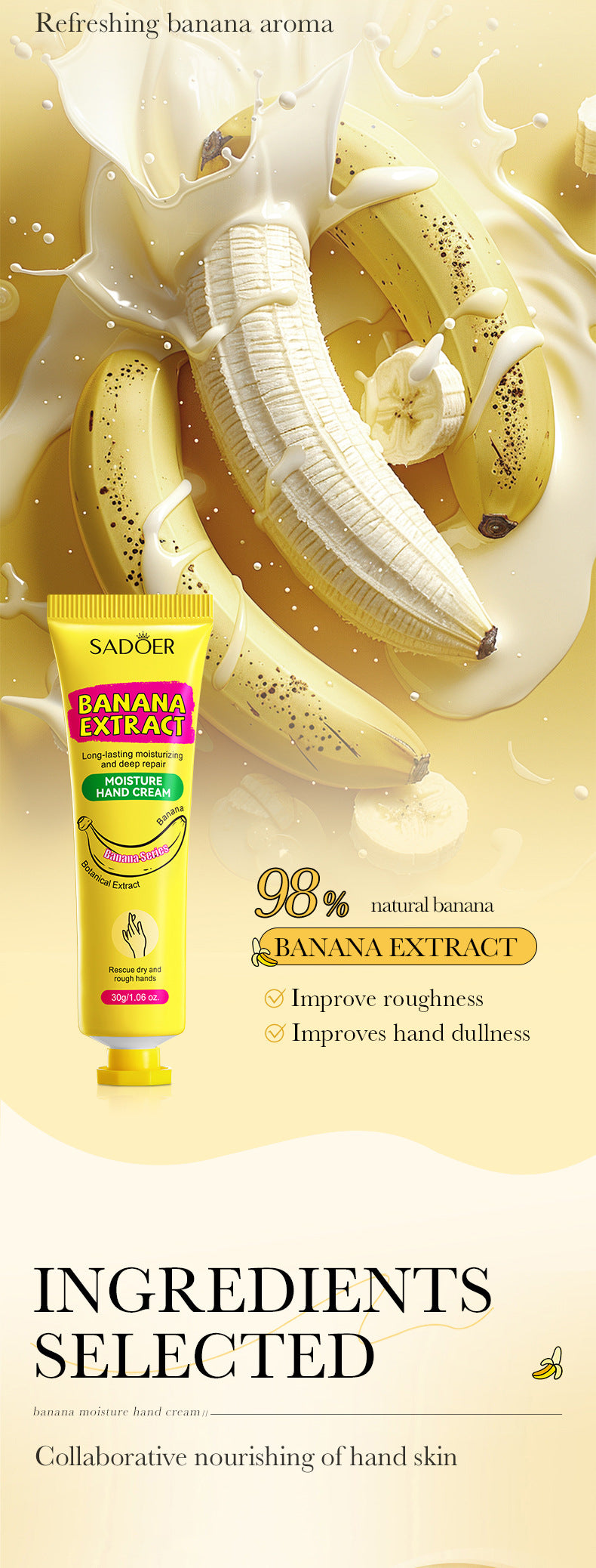 Banana Hydrating Hand Cream30g SADOER Moisturizing and anti-chapped autumn and winter hand cream  wholesale