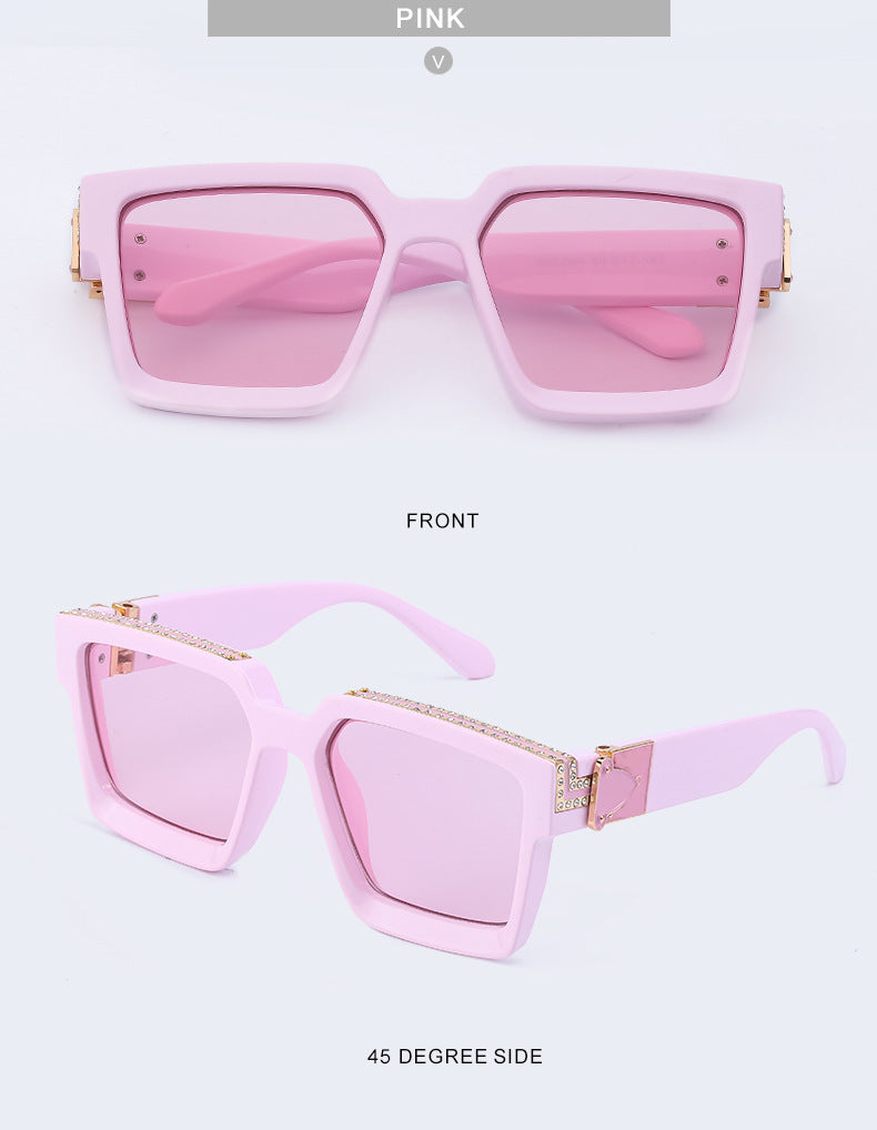 Diamond-Studded Large Square Frame Sunglasses for Women, European and American Style, 0k Influencer Same Style Sunglasses for Men, Trendy and High-End Feel shades
