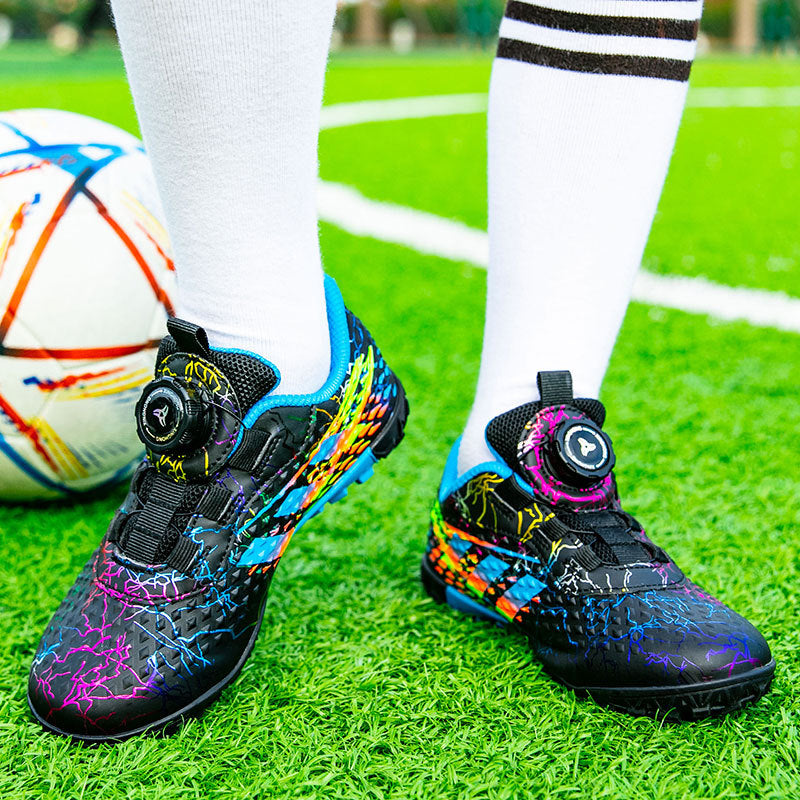 New style soccer shoes for men, women, and children with rotating buckle TF Broken Nail Style Youth Student Grassland Competition Training Shoes