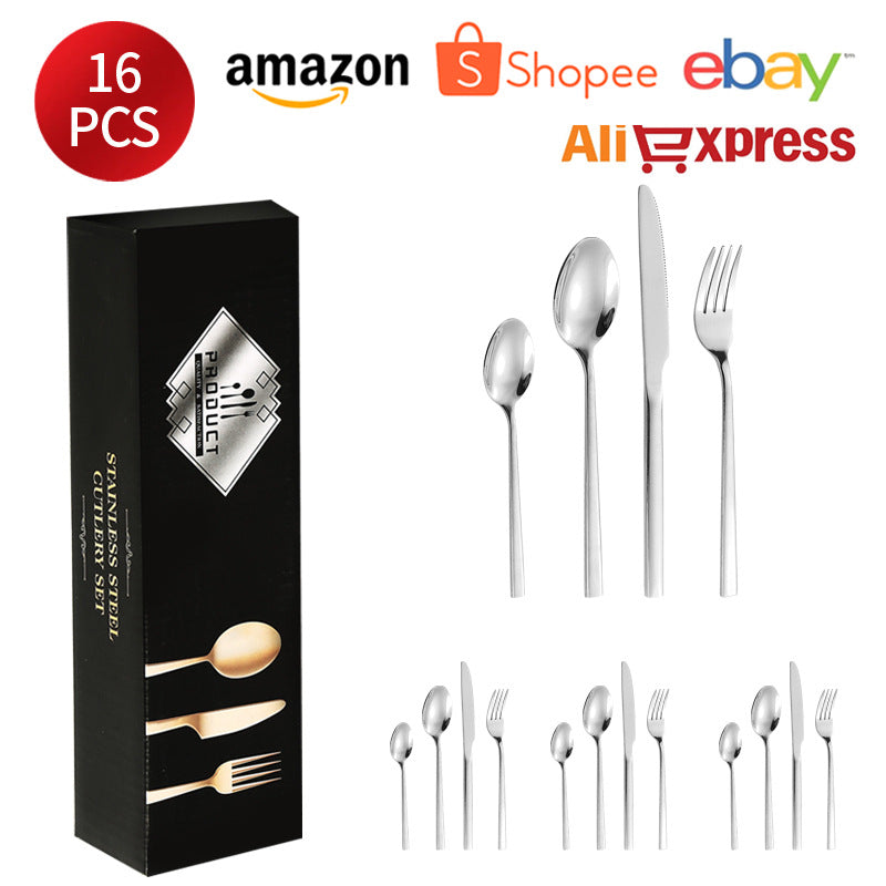 410Stainless Steel Tableware Hotel Restaurant Thickened Square Handle Knife Fork Spoon Set Western Food24Set of Steak Knives and Forks