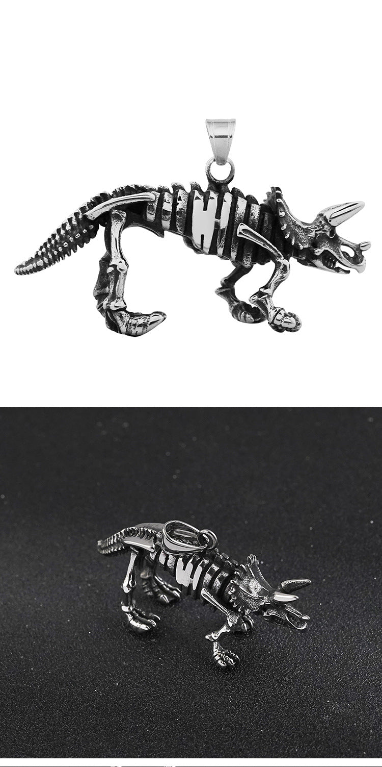 New Stainless Steel Dinosaur Pendant Vintage Blackened Oil Titanium Steel Dinosaur Bone Necklace Jewelry Source Factory