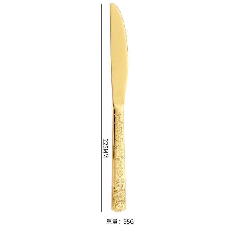 410Stainless Steel Tableware Hotel Restaurant Totem Pattern Knife Fork Spoon Four-Piece Set Western Steak Knife Fork24Set
