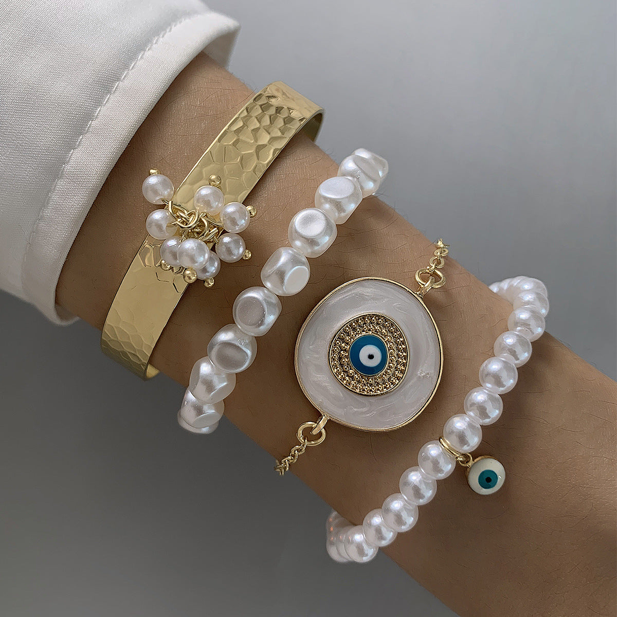 European and American Style Bracelet Bohemian Devil's Eye Bracelet Design Sense Inlaid Diamond Oil Drop Exaggerated Bracelet Set