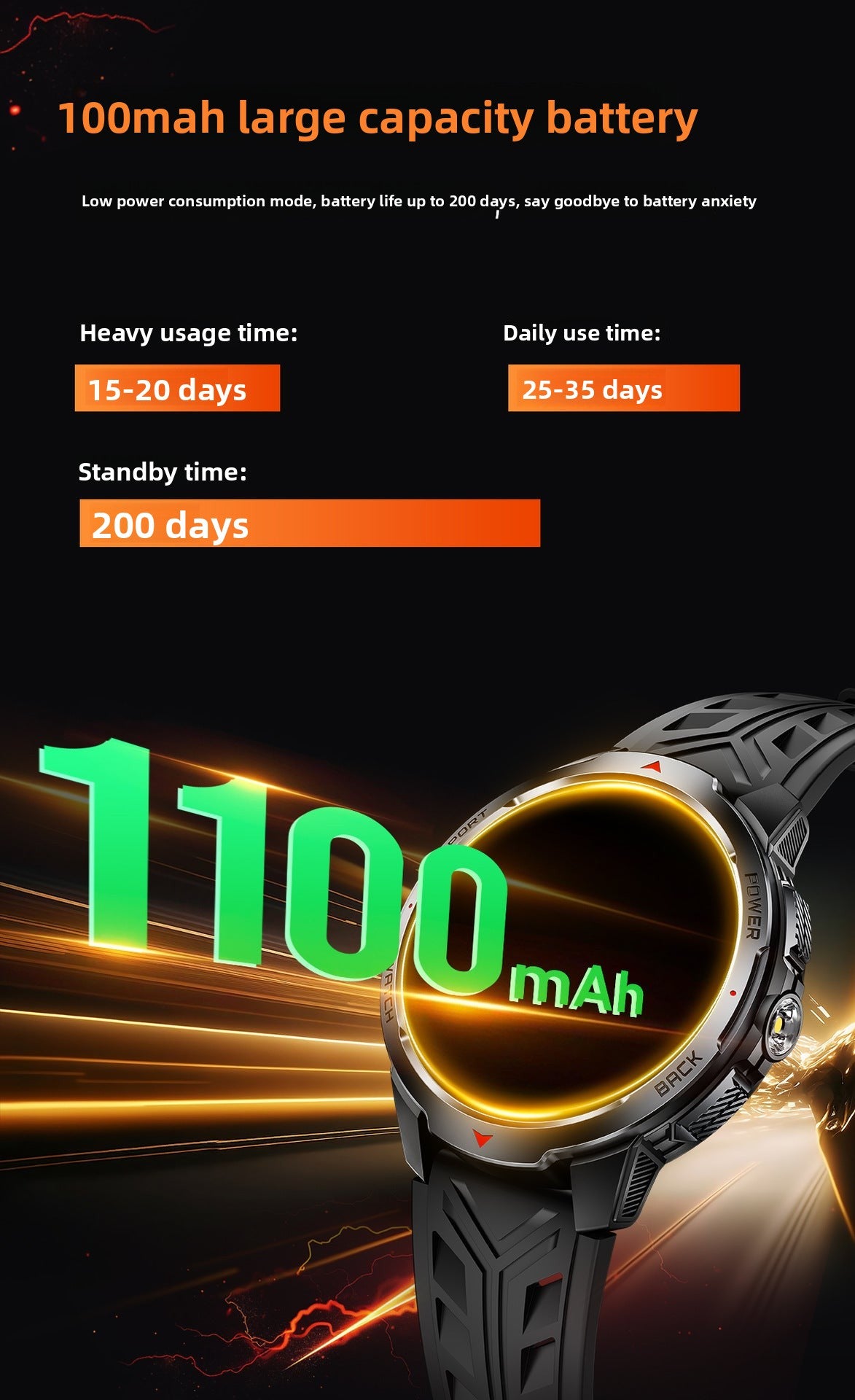 KT88Smart Watch Bluetooth Call Heart Rate Pedometer Sleep Compass Flashlight Deep Waterproof Three-Proof Sports