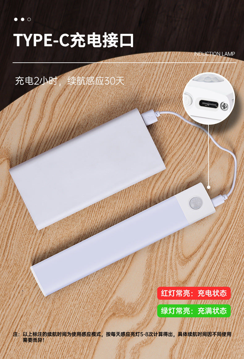 Ultra-thin Smart Human Body Sensor led Lamp Magnetic Self-Adhesive Long Strip Wardrobe Light with Rechargeable Wine Cabinet Cabinet Light Strip