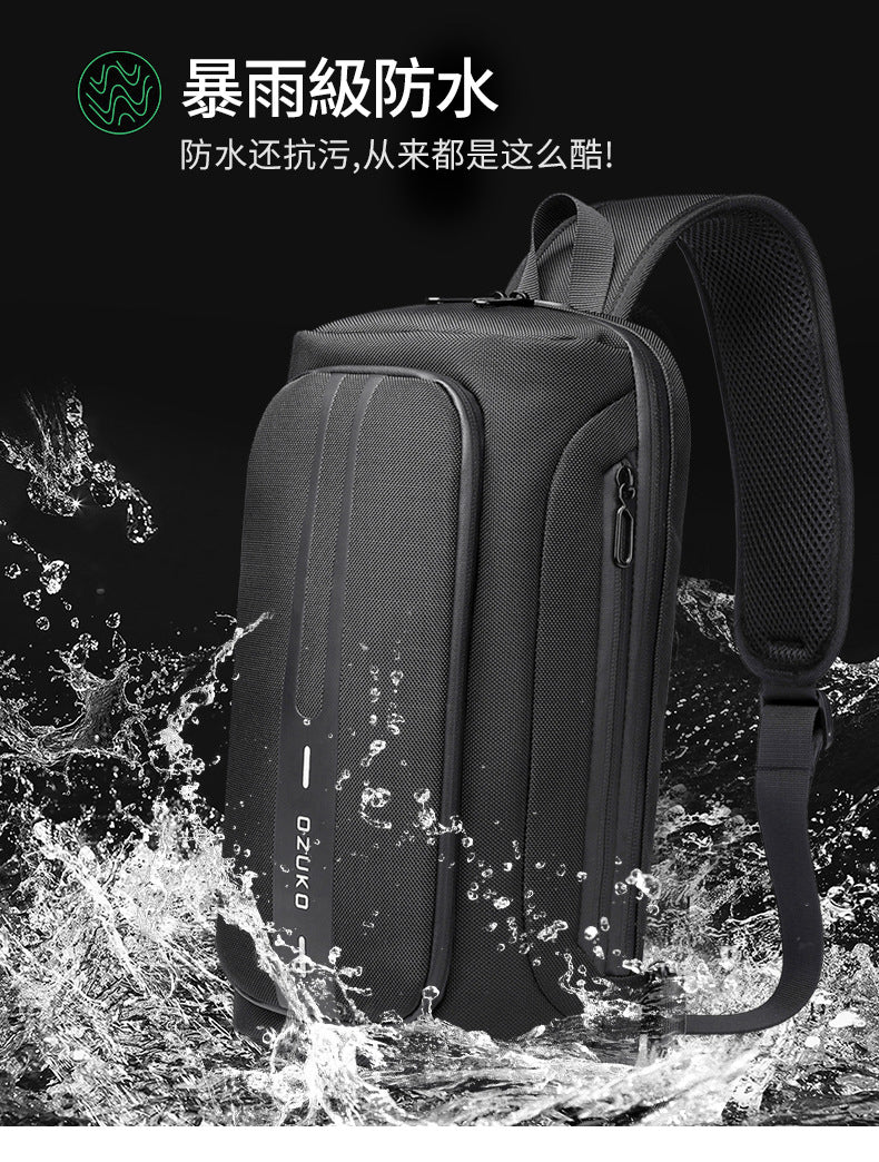 OZUKO Men's Functional Chest Bag Waterproof Crossbody Bag Multifunctional Shoulder Bag Outdoor Sports Large Capacity Trendy Bag