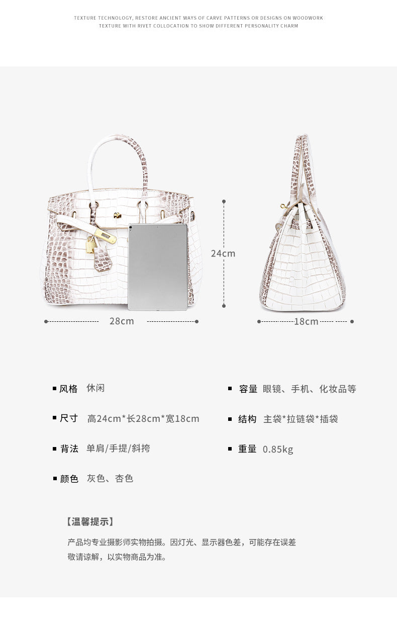 European and American New Style Platinum Bag Crocodile Pattern Women Genuine Leather High-end Fashion Women's Bag Single Shoulder Crossbody Large Capacity Handbag
