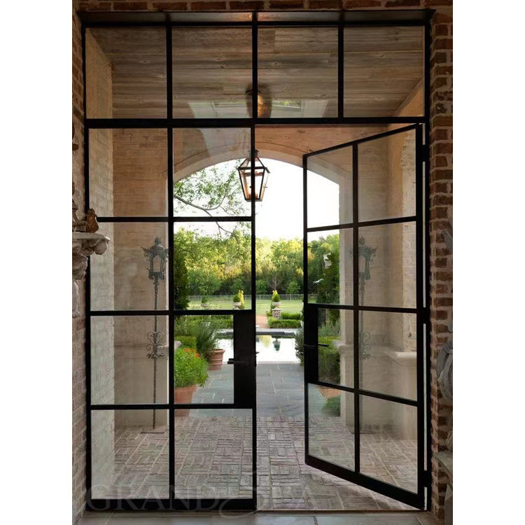 Modern House Exterior Door Double Tempered Glass Door Entry Wrought Iron Door Design
