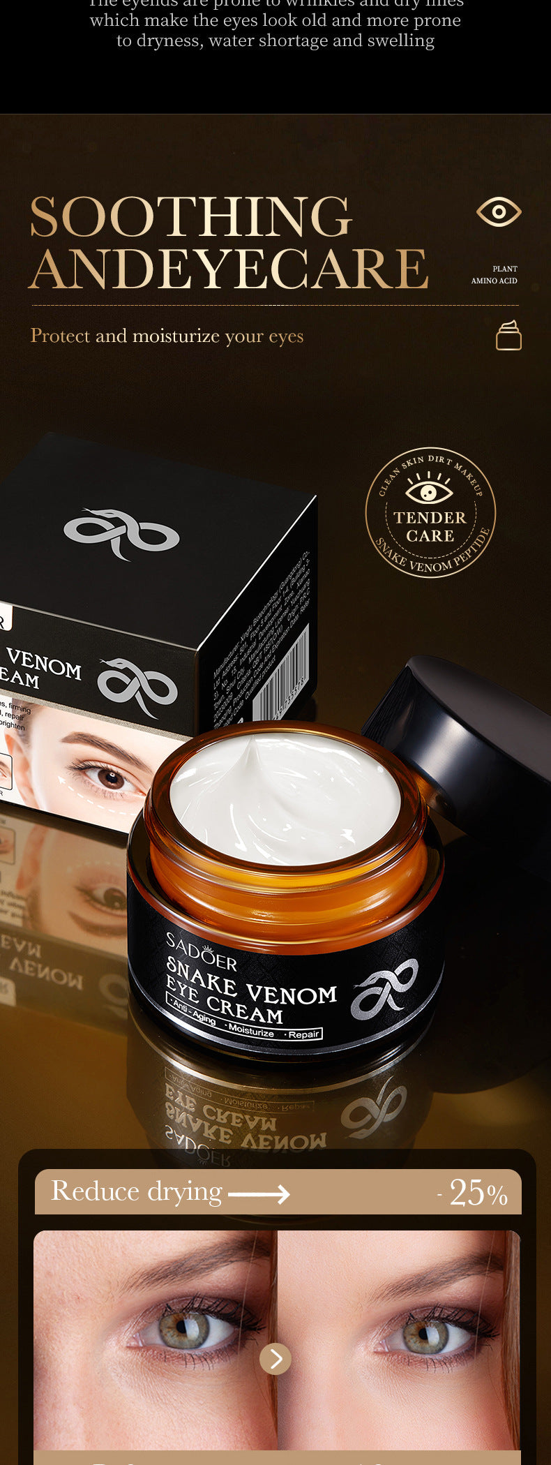 Snake Venom Peptide Eye Cream SADOER Hydrating and Moisturizing Improves Dark Circles, Eye Bags, and Eye Wrinkles  Wholesale
