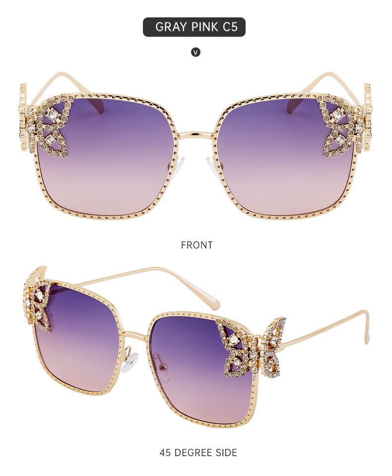 European and American Fashion Personality Butterfly Diamond Sunglasses for Women Metal Frame Sunglasses Women's Sun Protection Glasses shades